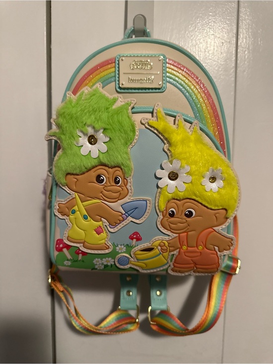Loungefly Handbags - Loungefly Pastel Rainbow Trolls Mini Backpack with Green & Yellow Hair
